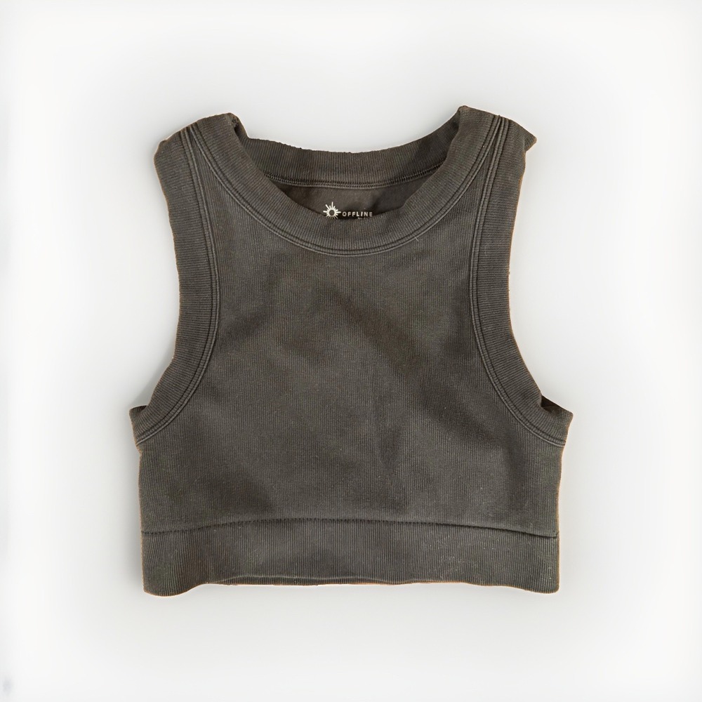 OFFLINE Ribbed Seamless Sports Bra by Aerie Black/Ribbed Size Small S